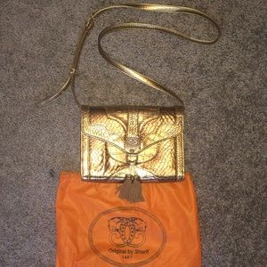 Sharif Faux Snakeskin Gold Crossbody Bag